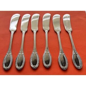 Wallace VENETIAN Butter Spreaders (6) Stainless-Ridge Line Tip 18/10 Flat Handle